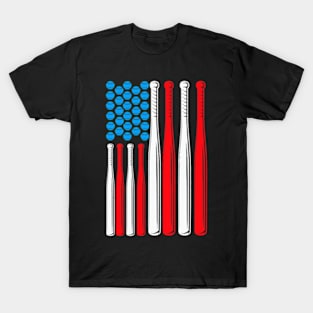 Baseball Lover 4th of July USA Flag Baseball Bat Summer T-Shirt